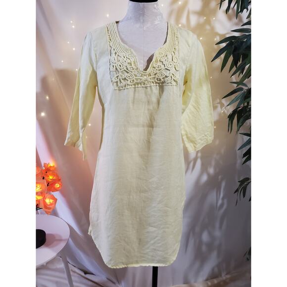 Malvin Hamburg Germany 100% Linen Light Yellow Embroidered Dress Womens 8 - Picture 1 of 14